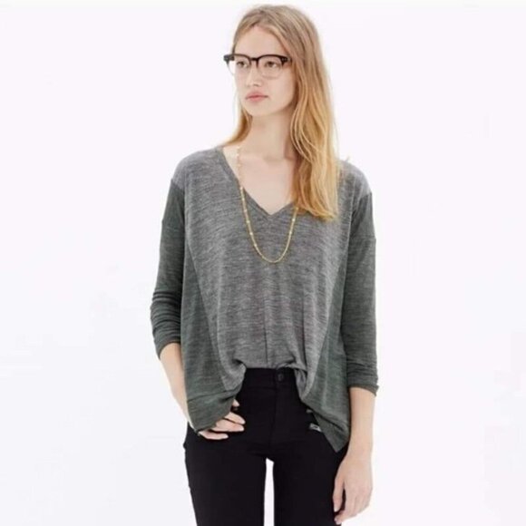 Madewell Tops - Madewell All-Around Gray Green Colorblock Long Tee